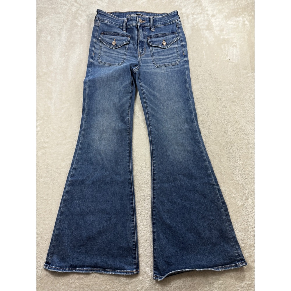 American Eagle Womens Festival Flare Next Level Blue Jeans 10 Meas: 28x31
